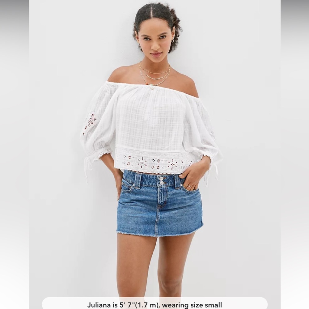 American Eagle AE NWT Sheer PeasantCottagecore Eyelet Lace Hem Slouchy Top Small